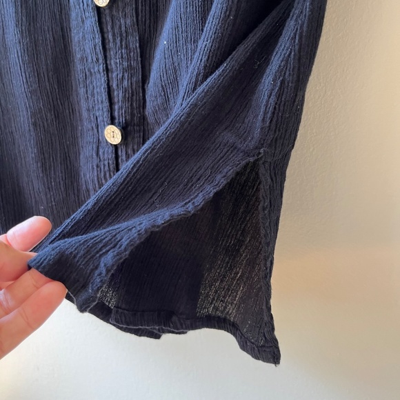 Le Cove Sz M Navy Blue Crepe Midi Shirt Cover Up Dress Button Down V Neck - Picture 3 of 8